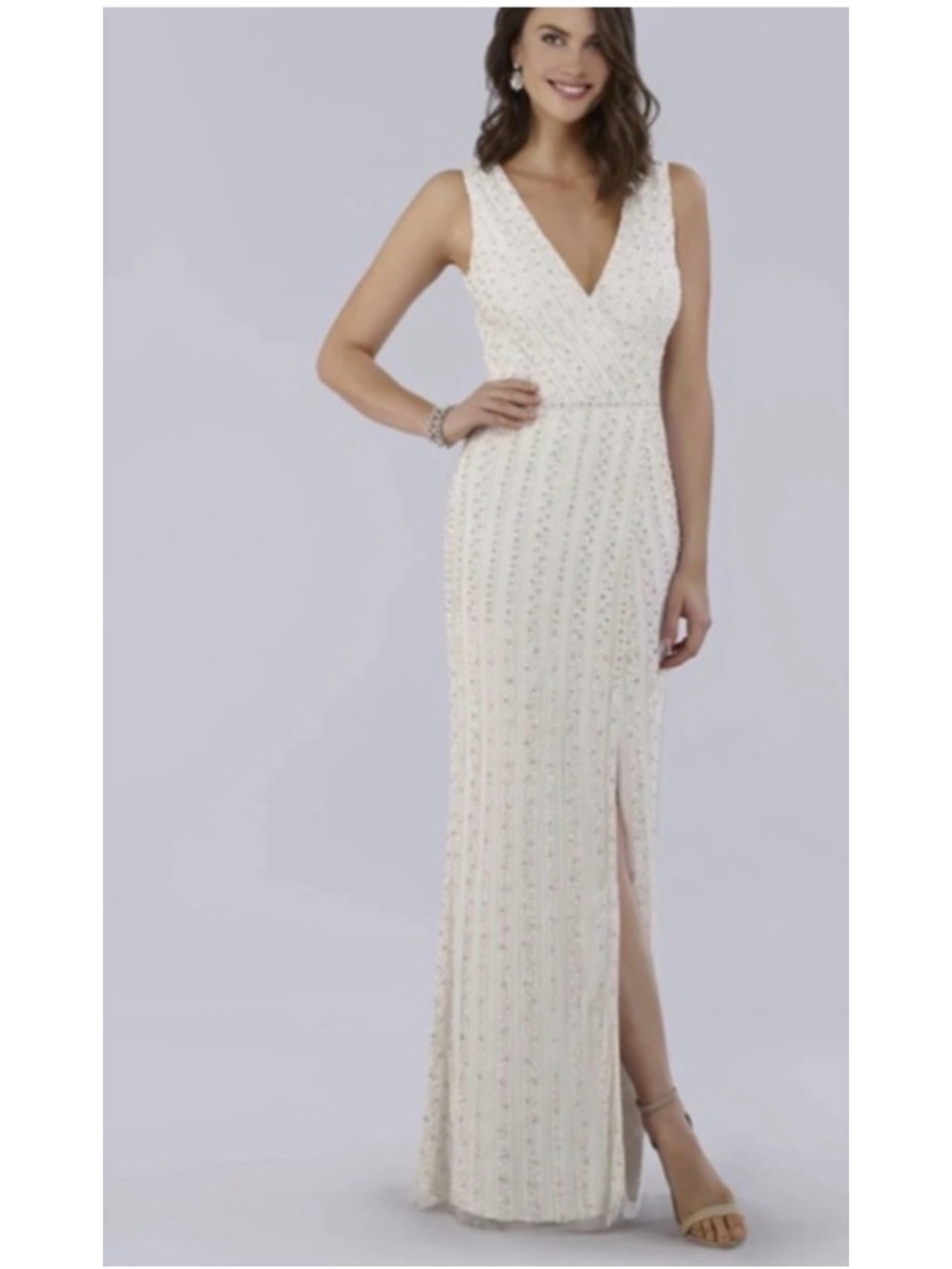 Lara Ivory Beaded Faux Wrap V-Neck Bridal Gown Size 6 NWT